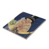 ヴィンテージの結婚式、かわいい新郎新婦の月 タイル (側面)