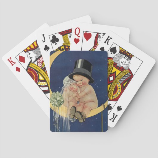 ヴィンテージの結婚式、かわいい新郎新婦の月 トランプ (裏面)