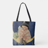 ヴィンテージの結婚式、かわいい新郎新婦の月 トートバッグ (裏面)