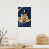 ヴィンテージの結婚式、かわいい新郎新婦の月 ポスター (キッチン)