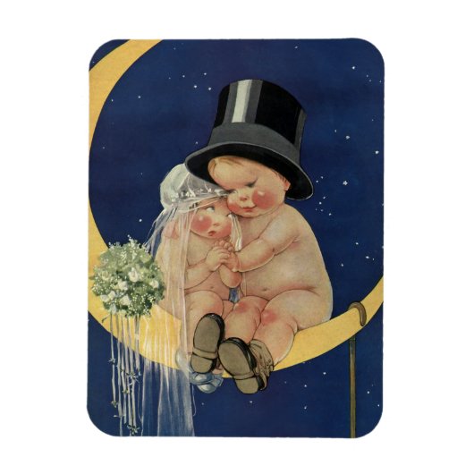 ヴィンテージの結婚式、かわいい新郎新婦の月 マグネット (縦)