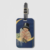 ヴィンテージの結婚式、かわいい新郎新婦の月 ラゲッジタグ (正面縦)