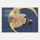 ヴィンテージの結婚式、かわいい新郎新婦の月 ラッピングペーパーシート (正面3)