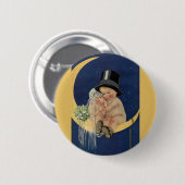 ヴィンテージの結婚式、かわいい新郎新婦の月 缶バッジ (正面&裏面)