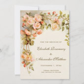 ヴィンテージの結婚式、ピンクのバラの花、日付を保存 セーブザデート (裏面)