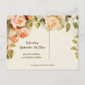 ヴィンテージの結婚式、ピンクのバラの花、日付を保存 案内ポストカード (裏面)