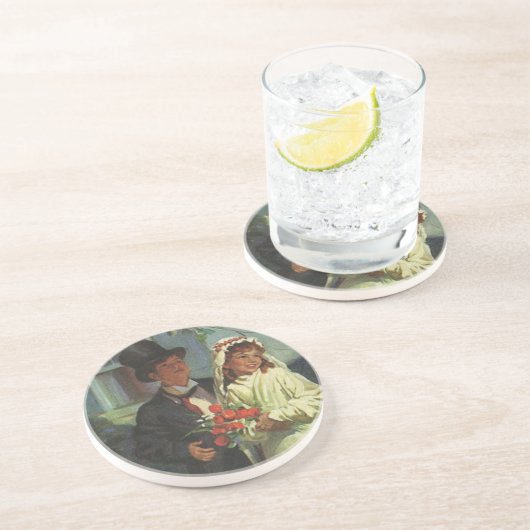 ヴィンテージの結婚式、子供たちが花嫁と花婿を装う コースター (側面)