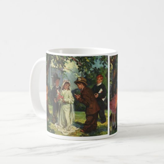 ヴィンテージの結婚式、子供たちが花嫁と花婿を装う コーヒーマグカップ (正面左)