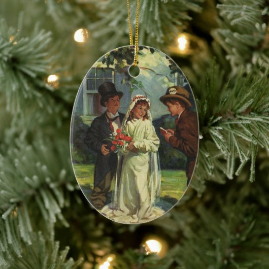 ヴィンテージの結婚式、子供たちが花嫁と花婿を装う セラミックオーナメント (ツリー)