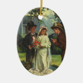 ヴィンテージの結婚式、子供たちが花嫁と花婿を装う セラミックオーナメント (正面)