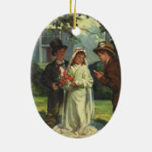 ヴィンテージの結婚式、子供たちが花嫁と花婿を装う セラミックオーナメント (裏面)