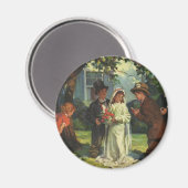 ヴィンテージの結婚式、子供たちが花嫁と花婿を装う マグネット (正面/裏面)