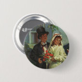 ヴィンテージの結婚式、子供たちが花嫁と花婿を装う 缶バッジ (正面&裏面)
