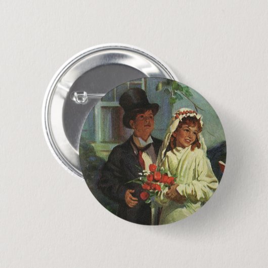 ヴィンテージの結婚式、子供たちが花嫁と花婿を装う 缶バッジ (正面&裏面)