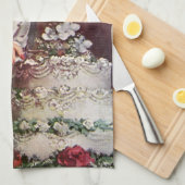 ヴィンテージの結婚式、花嫁がケーキ結婚を切り取る キッチンタオル (四つ折り)
