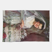 ヴィンテージの結婚式、花嫁がケーキ結婚を切り取る キッチンタオル (横)