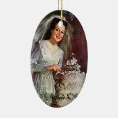 ヴィンテージの結婚式、花嫁がケーキ結婚を切り取る セラミックオーナメント (右)