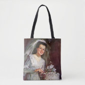 ヴィンテージの結婚式、花嫁がケーキ結婚を切り取る トートバッグ (正面)