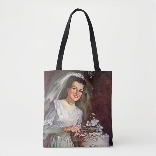 ヴィンテージの結婚式、花嫁がケーキ結婚を切り取る トートバッグ (正面)