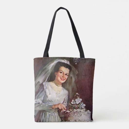 ヴィンテージの結婚式、花嫁がケーキ結婚を切り取る トートバッグ (裏面)