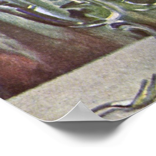 ヴィンテージの結婚式、花嫁がケーキ結婚を切り取る ポスター (角)