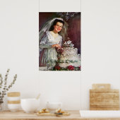 ヴィンテージの結婚式、花嫁がケーキ結婚を切り取る ポスター (キッチン)