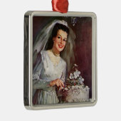 ヴィンテージの結婚式、花嫁がケーキ結婚を切り取る メタルオーナメント (右)