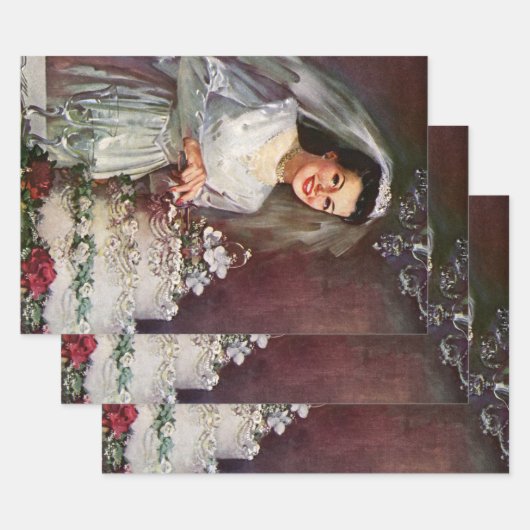 ヴィンテージの結婚式、花嫁がケーキ結婚を切り取る ラッピングペーパーシート (セット)