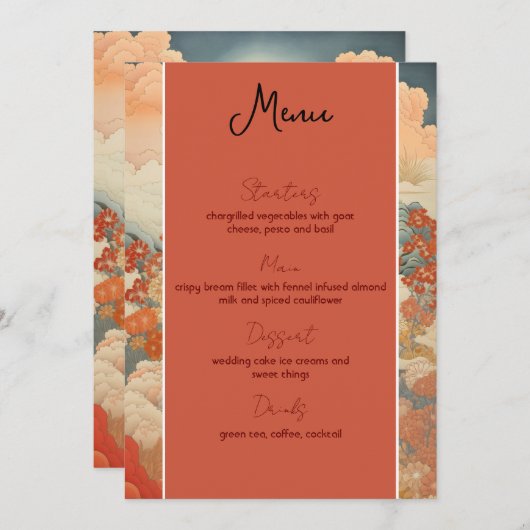 ヴィンテージの結婚日本美術メニュー メニュー (正面/裏面)
