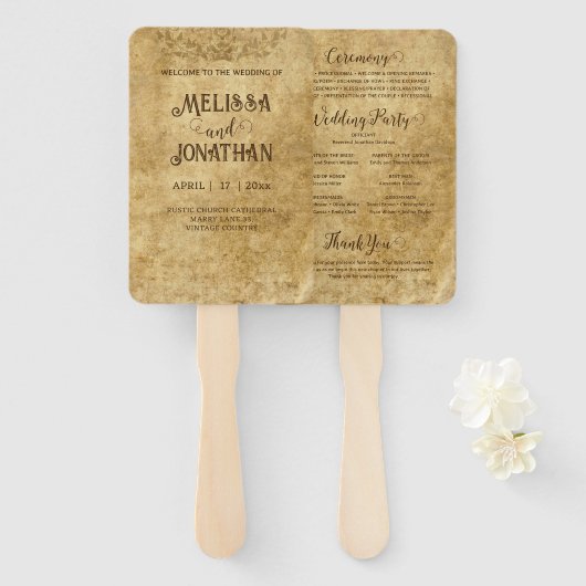 ヴィンテージの結婚素朴なブラウン新郎計画 ハンドファン (正面&裏面)