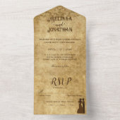 ヴィンテージの結婚素朴な茶色の新郎新婦 オールインワン招待状 (内側)