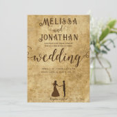ヴィンテージの結婚素朴な茶色の新郎新婦 招待状 (スタンド正面)