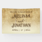 ヴィンテージの結婚素朴な茶色の新郎新婦 横断幕 (横)