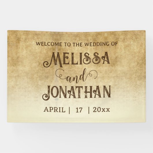 ヴィンテージの結婚素朴な茶色の新郎新婦 横断幕 (横)