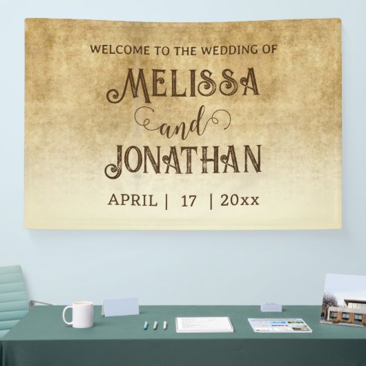 ヴィンテージの結婚素朴な茶色の新郎新婦 横断幕 (トレードショー)