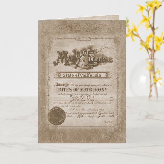 ヴィンテージの結婚証明書の結婚式の招待状 カード (黄色い花)