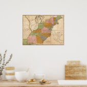 ヴィンテージの統一された州路線地図(1804) ポスター (キッチン)