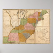 ヴィンテージの統一された州路線地図(1804) ポスター (正面)