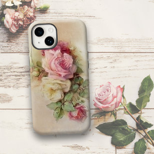 ヴィンテージの絵を描手白とピンクのバラ iPhone 8 PLUS/7 PLUSケース