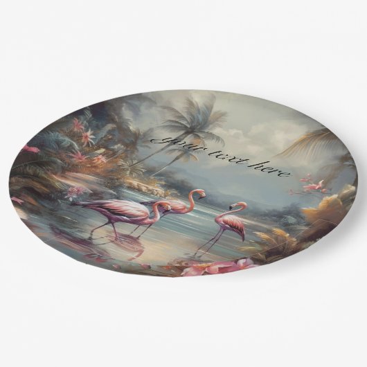 ヴィンテージの絵画フラミンゴのカスタマイズ ペーパープレート (アングル)