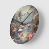 ヴィンテージの絵画フラミンゴのカスタマイズ ラージ壁時計 (傾斜)