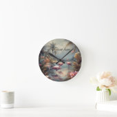 ヴィンテージの絵画フラミンゴのカスタマイズ ラージ壁時計 (ホーム)