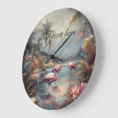 ヴィンテージの絵画フラミンゴのカスタマイズ ラージ壁時計 (傾斜)