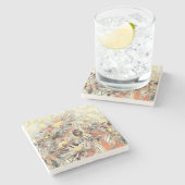 ヴィンテージの絵画水彩黄色いオレンジ色の花 ストーンコースター (横)