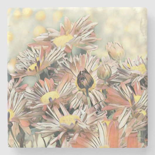 ヴィンテージの絵画水彩黄色いオレンジ色の花 ストーンコースター (正面)