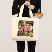 ヴィンテージの絵画水色のピンクの蘭の花 ラージトートバッグ (正面(商品))