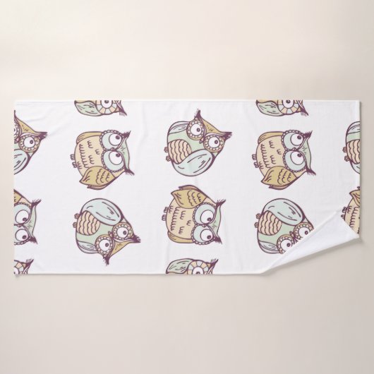 ヴィンテージの継ぎ目のないかわいいフクロウの模様 バスタオル (バスタオル)