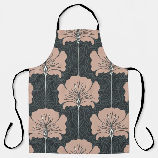ヴィンテージの継ぎ目のないピンクの花模様。アート番号 エプロン (正面)