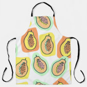 ヴィンテージの継ぎ目のない柄の手描きパパイヤの実。 エプロン (正面)