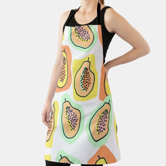 ヴィンテージの継ぎ目のない柄の手描きパパイヤの実。 エプロン (インサイチュ)